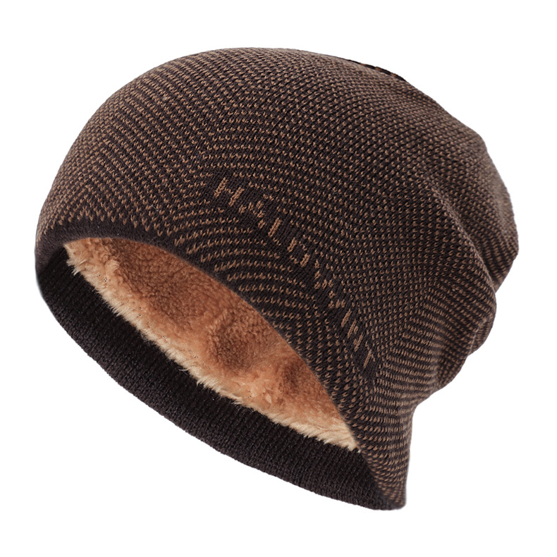 Velvet Thickened Hat Outdoor Letter Knitted Hat Autumn Winter Cycling Neck Protection Warm Woolen Hat-Unitsen