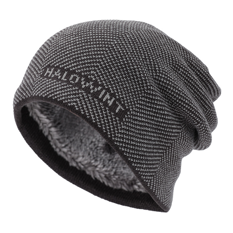 Velvet Thickened Hat Outdoor Letter Knitted Hat Autumn Winter Cycling Neck Protection Warm Woolen Hat-Unitsen