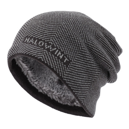 Velvet Thickened Hat Outdoor Letter Knitted Hat Autumn Winter Cycling Neck Protection Warm Woolen Hat-Unitsen