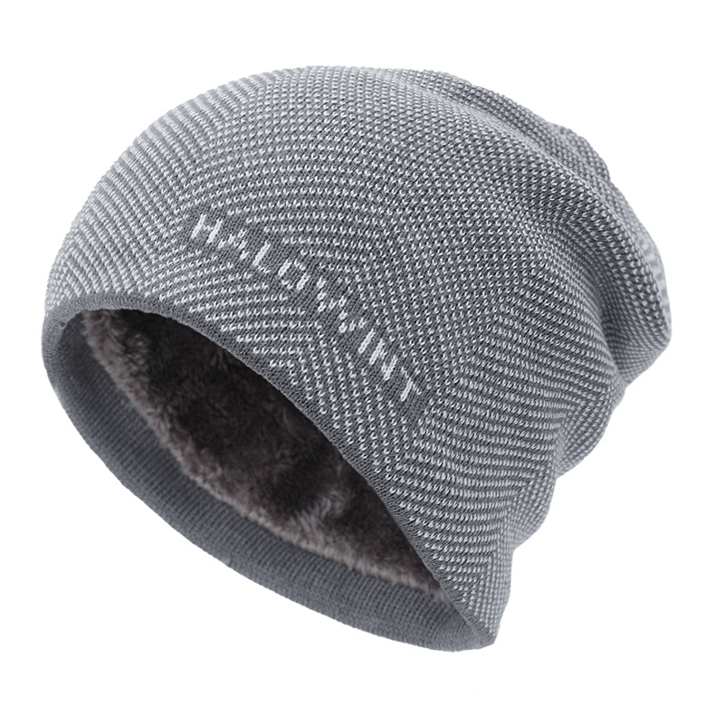 Velvet Thickened Hat Outdoor Letter Knitted Hat Autumn Winter Cycling Neck Protection Warm Woolen Hat-Unitsen