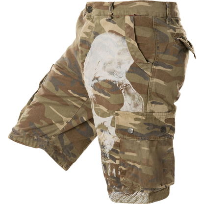 Skull Camouflage Print Men's Outdoor Multiple Pockets Tactical Shorts-Unitsen