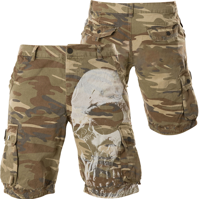 Skull Camouflage Print Men's Outdoor Multiple Pockets Tactical Shorts-Unitsen