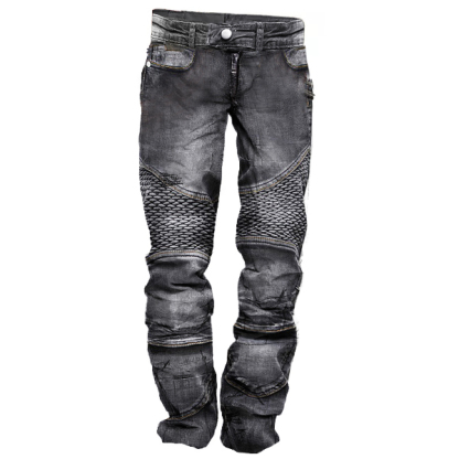 Men's Vintage Distressed Washed Biker Jeans-Unitsen