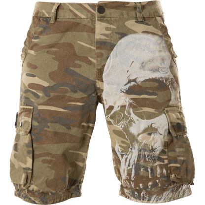 Skull Camouflage Print Men's Outdoor Multiple Pockets Tactical Shorts-Unitsen