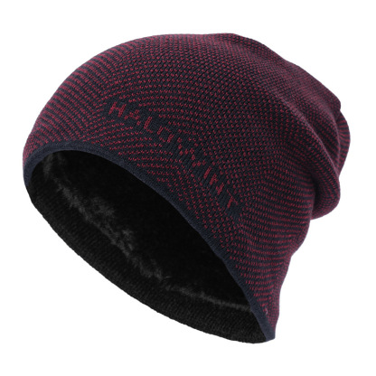 Velvet Thickened Hat Outdoor Letter Knitted Hat Autumn Winter Cycling Neck Protection Warm Woolen Hat-Unitsen