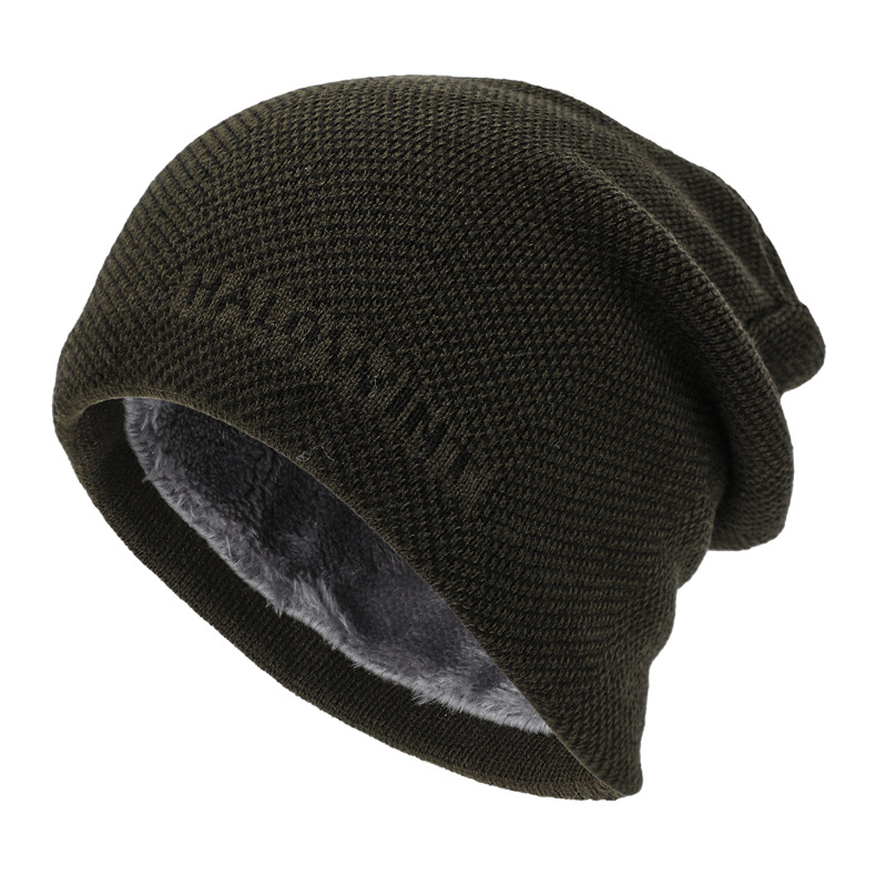 Velvet Thickened Hat Outdoor Letter Knitted Hat Autumn Winter Cycling Neck Protection Warm Woolen Hat-Unitsen
