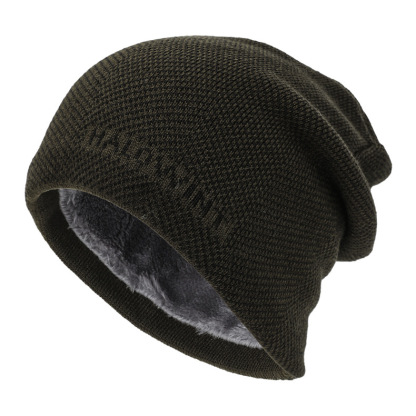 Velvet Thickened Hat Outdoor Letter Knitted Hat Autumn Winter Cycling Neck Protection Warm Woolen Hat-Unitsen