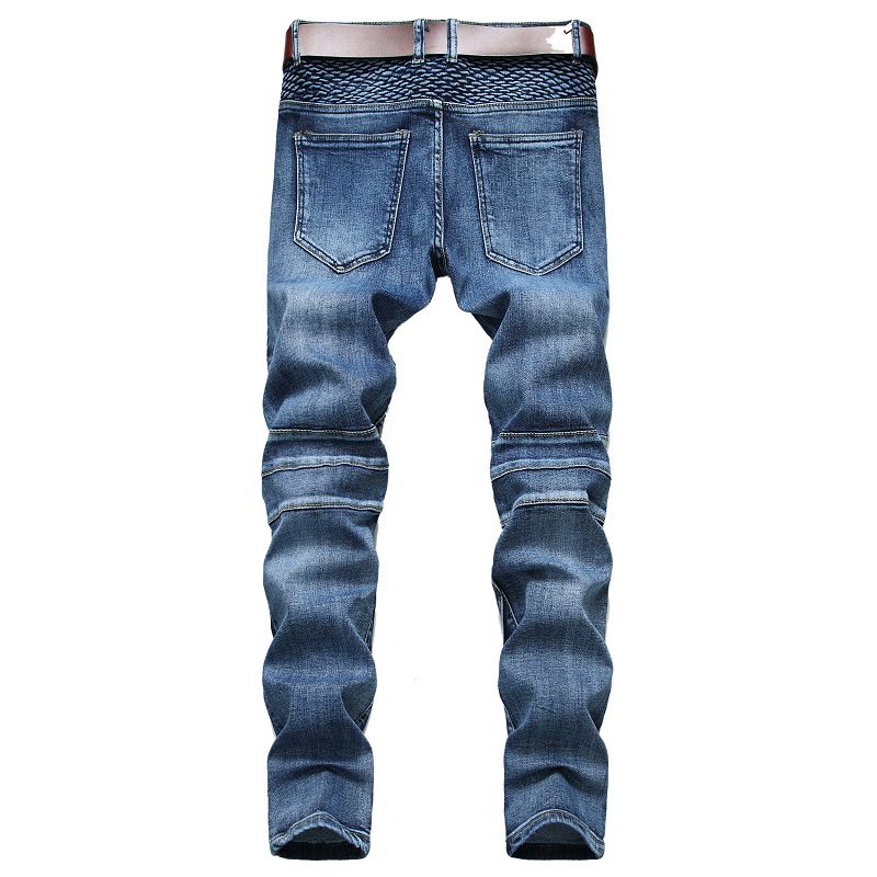 Men's Vintage Distressed Washed Biker Jeans-Unitsen