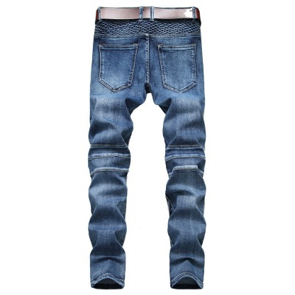 Men's Vintage Distressed Washed Biker Jeans-Unitsen