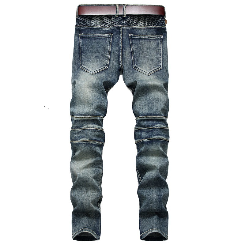 Men's Vintage Distressed Washed Biker Jeans-Unitsen