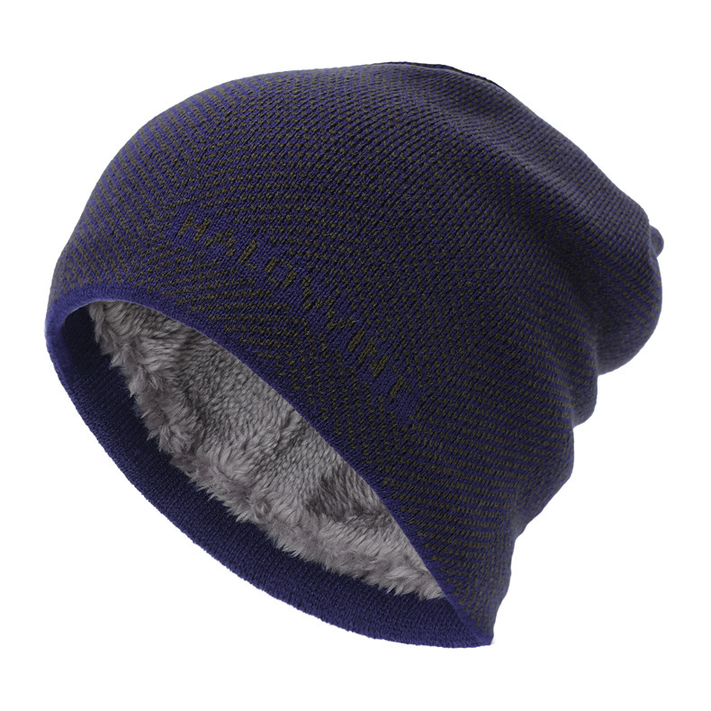 Velvet Thickened Hat Outdoor Letter Knitted Hat Autumn Winter Cycling Neck Protection Warm Woolen Hat-Unitsen