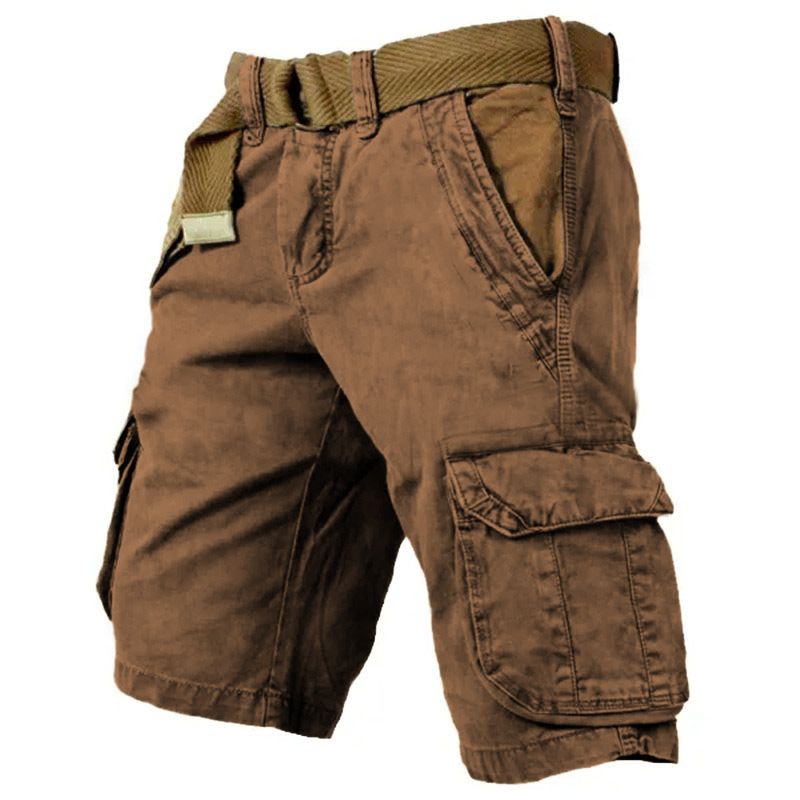 Men's Chino Shorts Outdoor Retro Washed Printing Multi-Pocket Contrasting Color Tactical Shorts-Unitsen