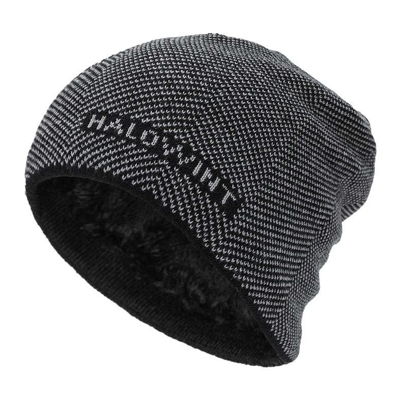 Velvet Thickened Hat Outdoor Letter Knitted Hat Autumn Winter Cycling Neck Protection Warm Woolen Hat-Unitsen