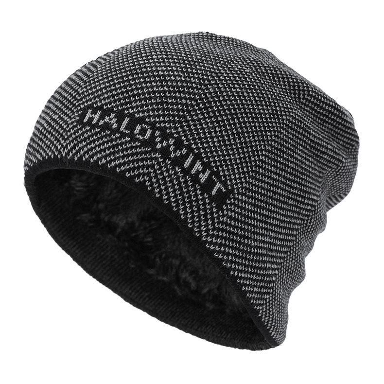Velvet Thickened Hat Outdoor Letter Knitted Hat Autumn Winter Cycling Neck Protection Warm Woolen Hat-Unitsen