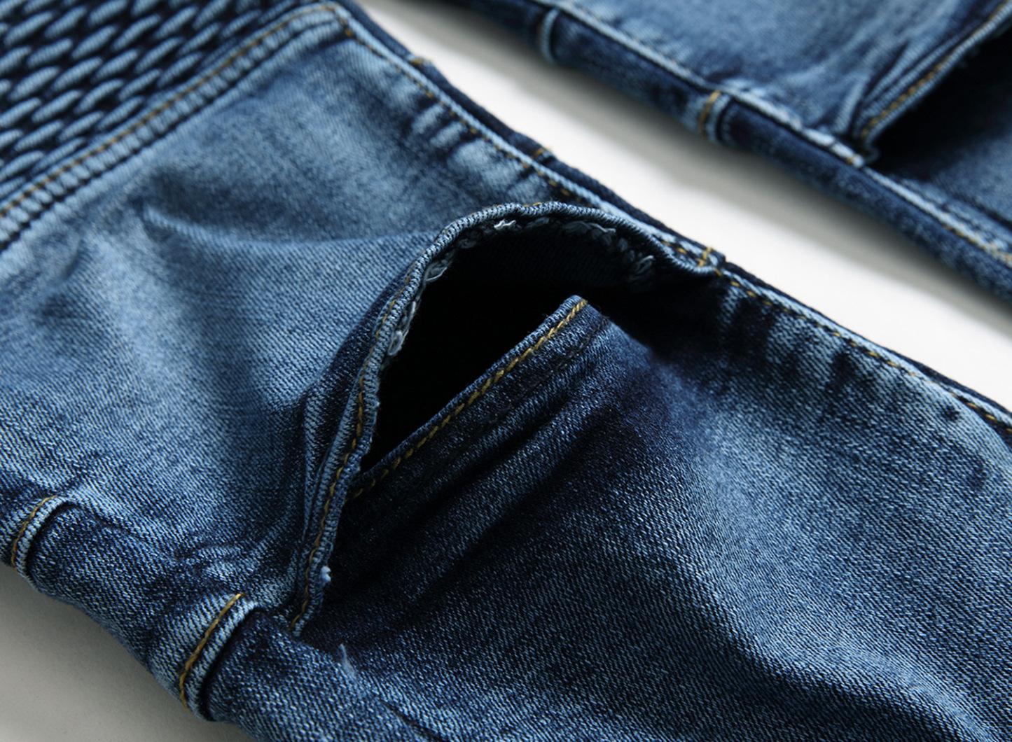 Men's Vintage Distressed Washed Biker Jeans-Unitsen