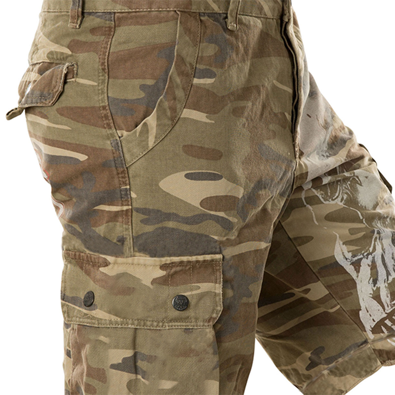 Skull Camouflage Print Men's Outdoor Multiple Pockets Tactical Shorts-Unitsen