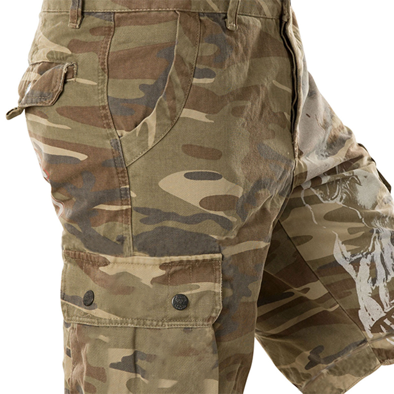Skull Camouflage Print Men's Outdoor Multiple Pockets Tactical Shorts-Unitsen