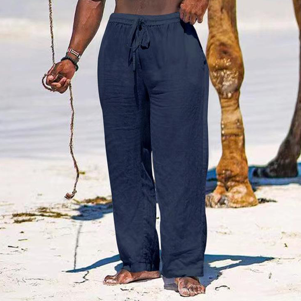 Men's Wide Leg Pants Thin Section Breathable Cotton Linen Loose Casual Beach Trousers-Unitsen