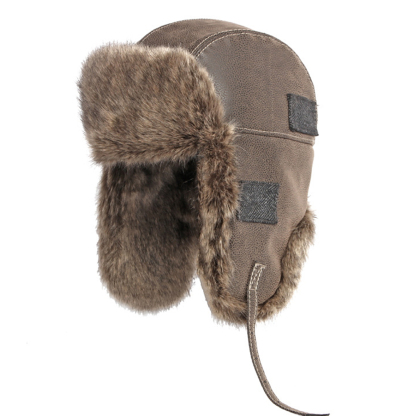 Men's Winter Warm Ear Protection Leather Outdoor Cycling Motorcycle Hat Pilot Hat-Unitsen