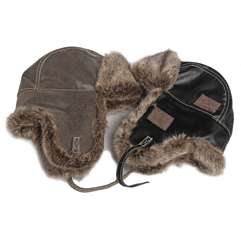 Men's Winter Warm Ear Protection Leather Outdoor Cycling Motorcycle Hat Pilot Hat-Unitsen