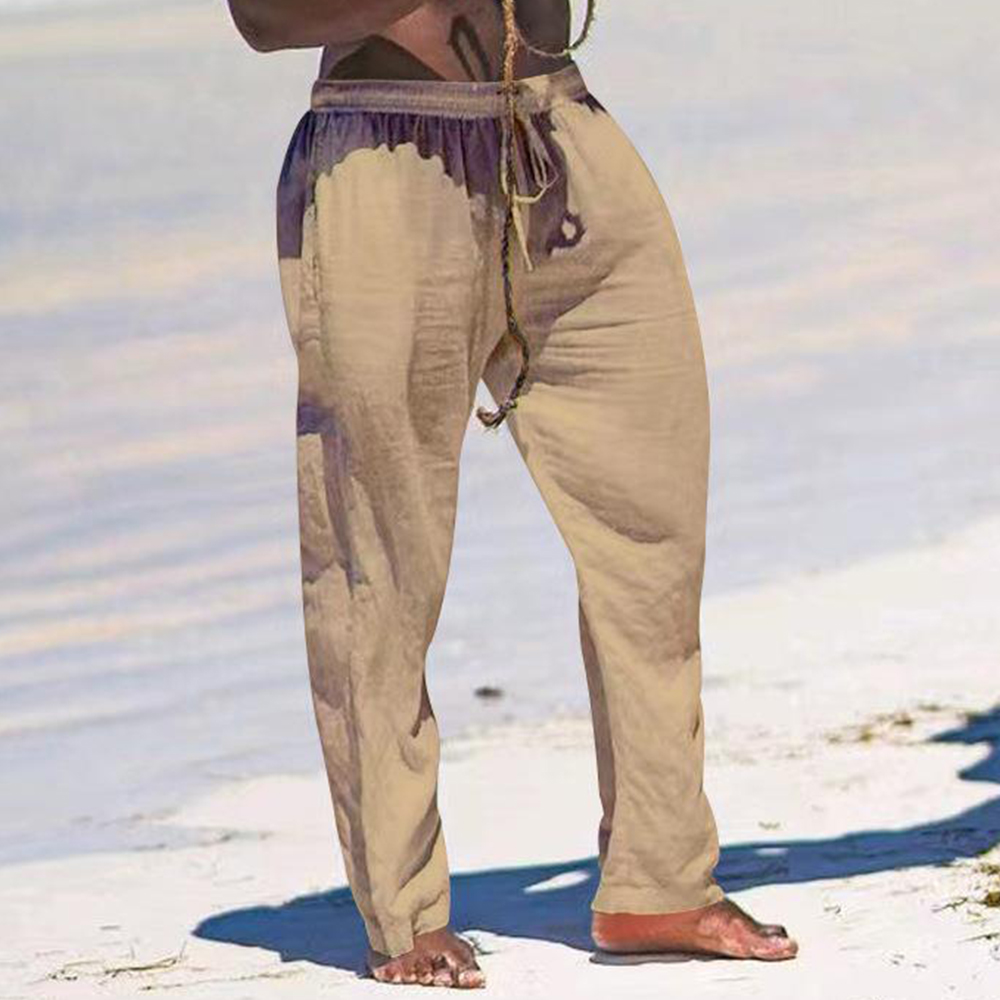 Men's Wide Leg Pants Thin Section Breathable Cotton Linen Loose Casual Beach Trousers-Unitsen