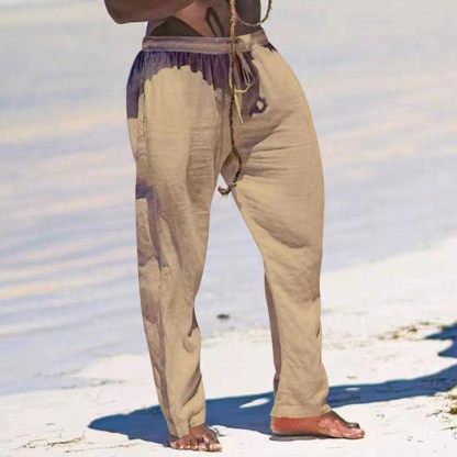 Men's Wide Leg Pants Thin Section Breathable Cotton Linen Loose Casual Beach Trousers-Unitsen