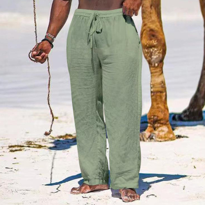 Men's Wide Leg Pants Thin Section Breathable Cotton Linen Loose Casual Beach Trousers-Unitsen