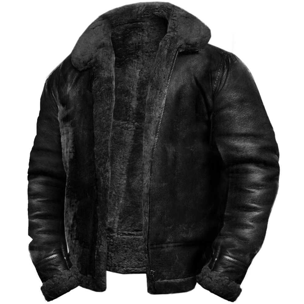 Men's Outdoor Vintage Thick Fleece PU Sherpa Jacket-Unitsen