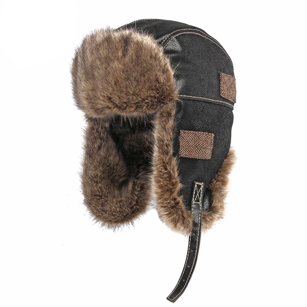 Men's Winter Warm Ear Protection Leather Outdoor Cycling Motorcycle Hat Pilot Hat-Unitsen