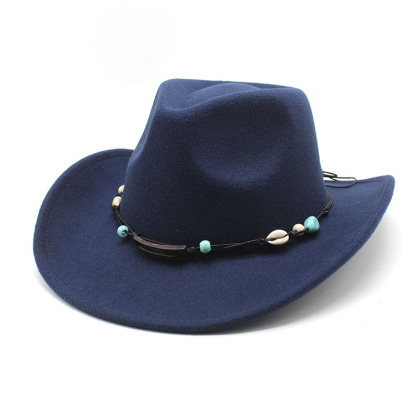 Unisex Fall Vintage Western Cowboy Woolen Sun Protection Wide Brim Hat-Unitsen