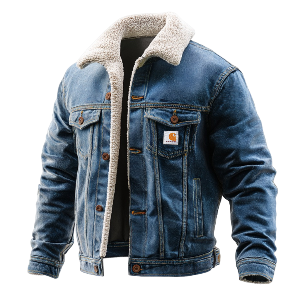 Men's Vintage Warm Denim Jacket With Sherpa Lining-Unitsen