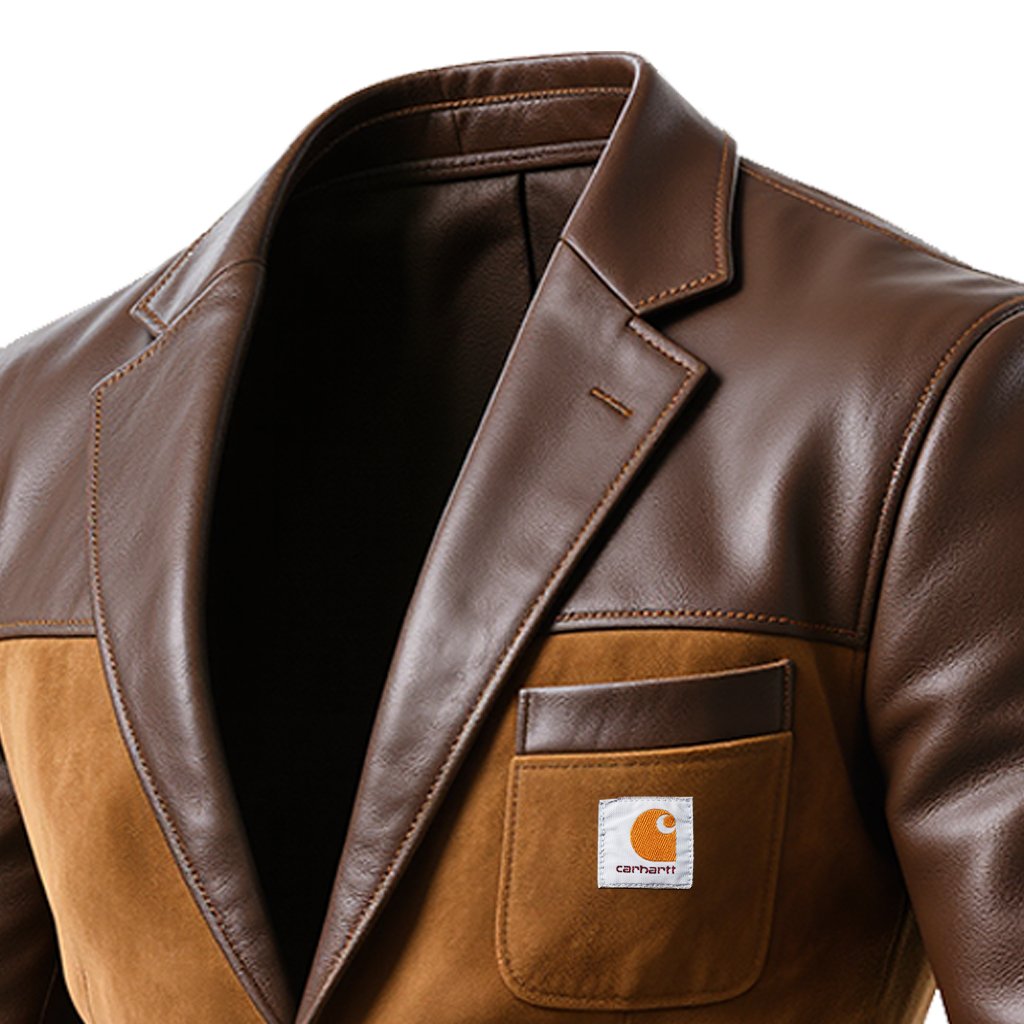 Men's Vintage Brown Leather And Suede Blazer-Unitsen