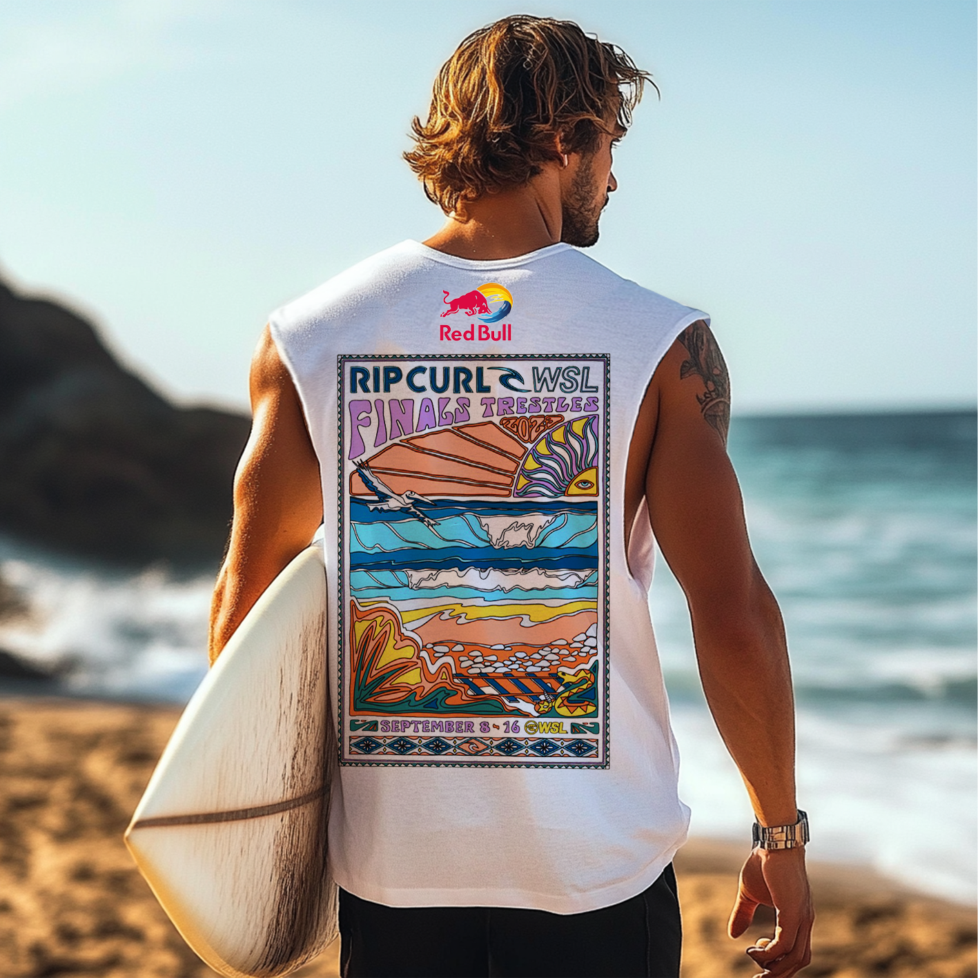 Men's Vintage Surfing Oversized WSL Poster Racing Graphic Print Tank Top-Unitsen