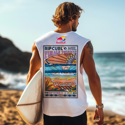 Men's Vintage Surfing Oversized WSL Poster Racing Graphic Print Tank Top-Unitsen