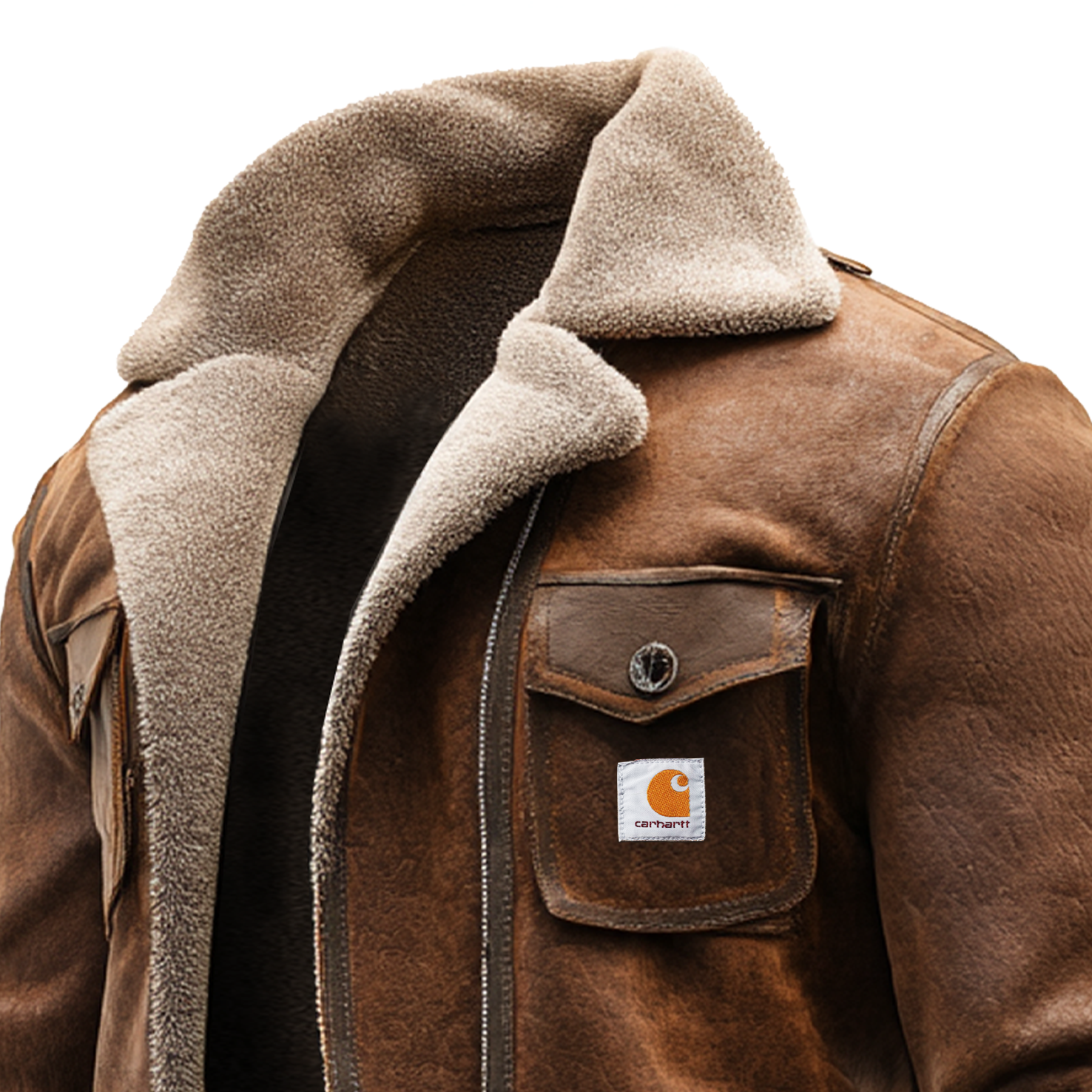 Men's Vintage Brown Suede Leather Sherpa Lining Jacket-Unitsen