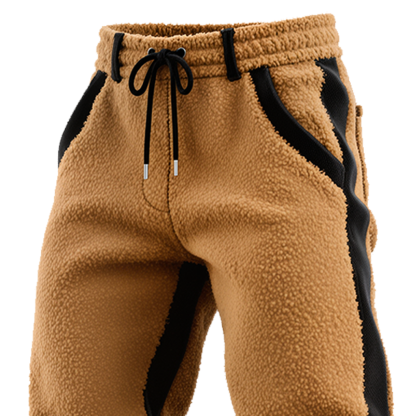 Men's Vintage Warm Brown Fleece Joggers With Black Stripes-Unitsen