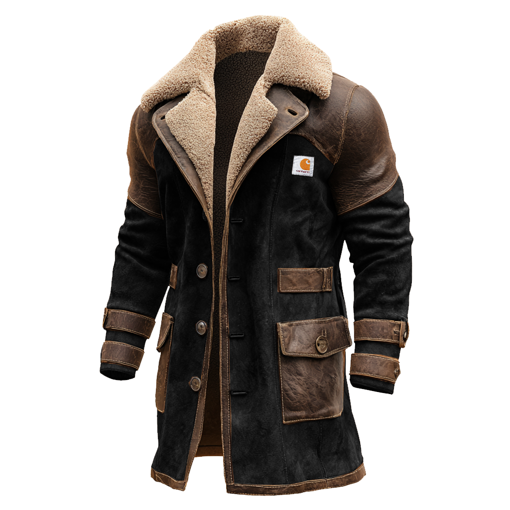 Men's Vintage Brown Suede Leather And Faux Fur Lined Jacket-Unitsen