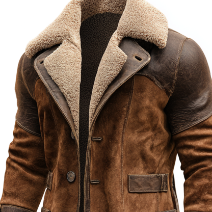 Men's Vintage Brown Leather Shearling Coat-Unitsen