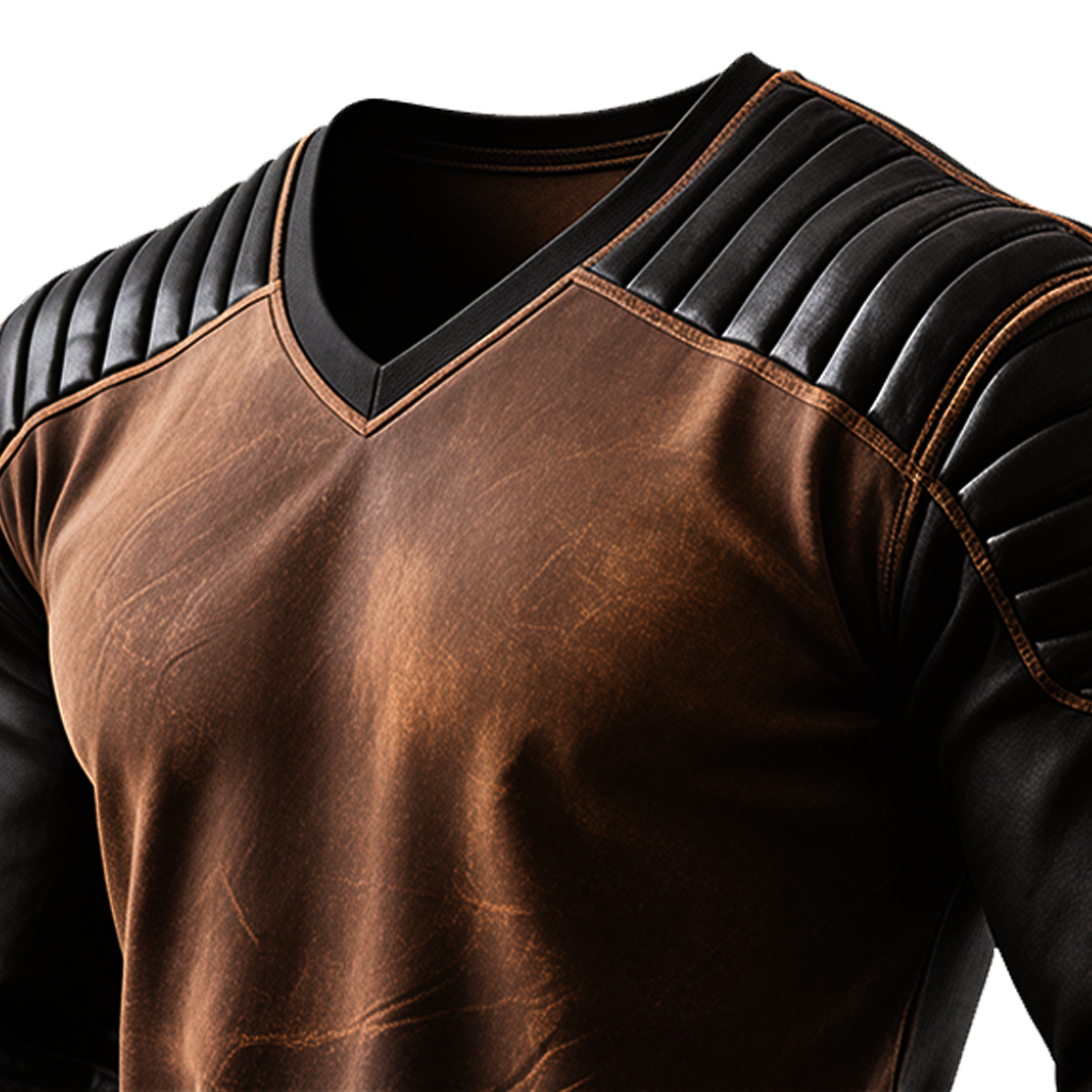 Men's Vintage Brown And Black Leather-Trimmed V-Neck Shirt-Unitsen