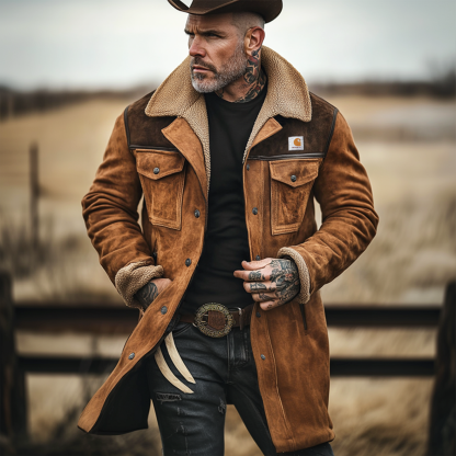 Men's Vintage Suede Patchwork Workwear Jacket Coat-Unitsen