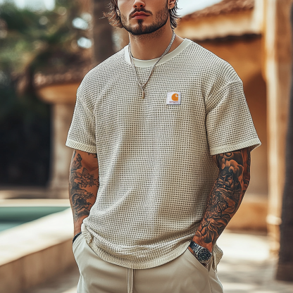 Men's Vintage Waffle Fabric Knit Lightweight Mesh T-Shirt - Perfect For Summer Outdoors-Unitsen