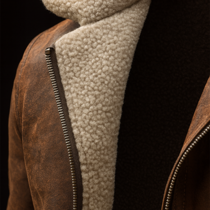 Men's Vintage Brown Suede Leather Sherpa Lining Jacket-Unitsen