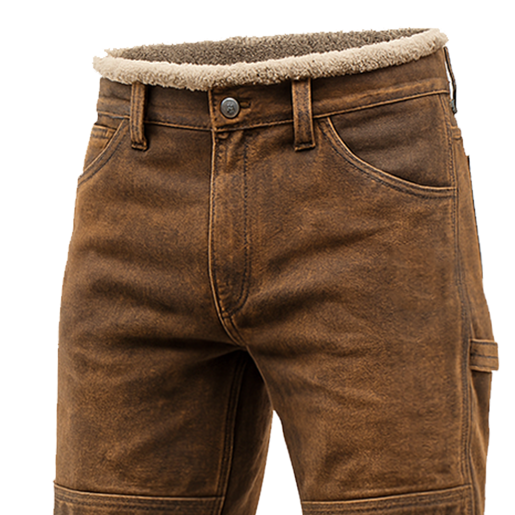 Men's Vintage Warm Brown Cargo Pants With Fleece Lining-Unitsen