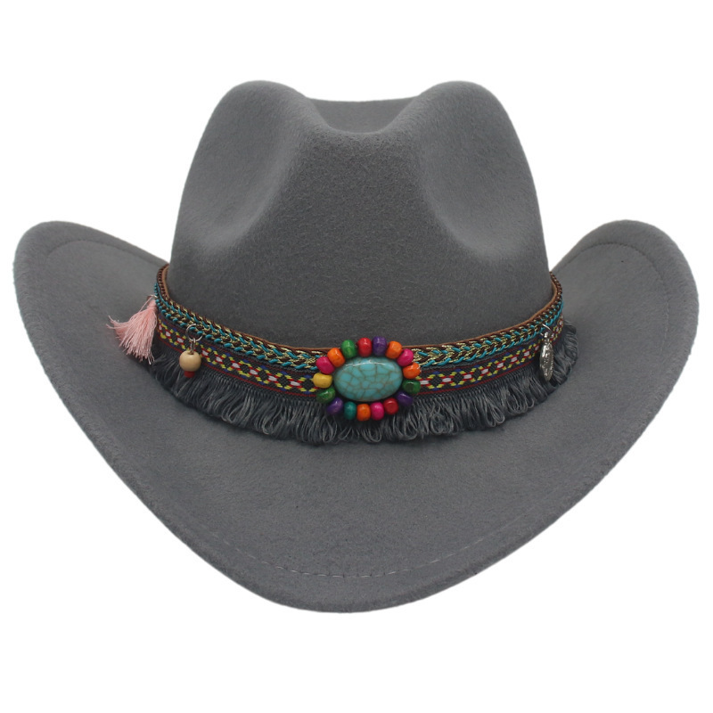 Unisex Fall Vintage Western Cowboy Woolen Sun Protection Wide Brim Hat-Unitsen