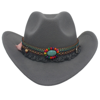 Unisex Fall Vintage Western Cowboy Woolen Sun Protection Wide Brim Hat-Unitsen