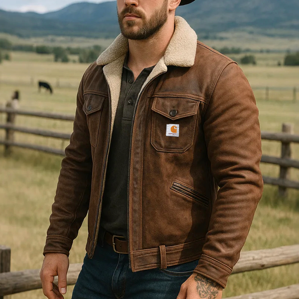 Men's Vintage Brown Suede Leather Sherpa Lining Jacket-Unitsen