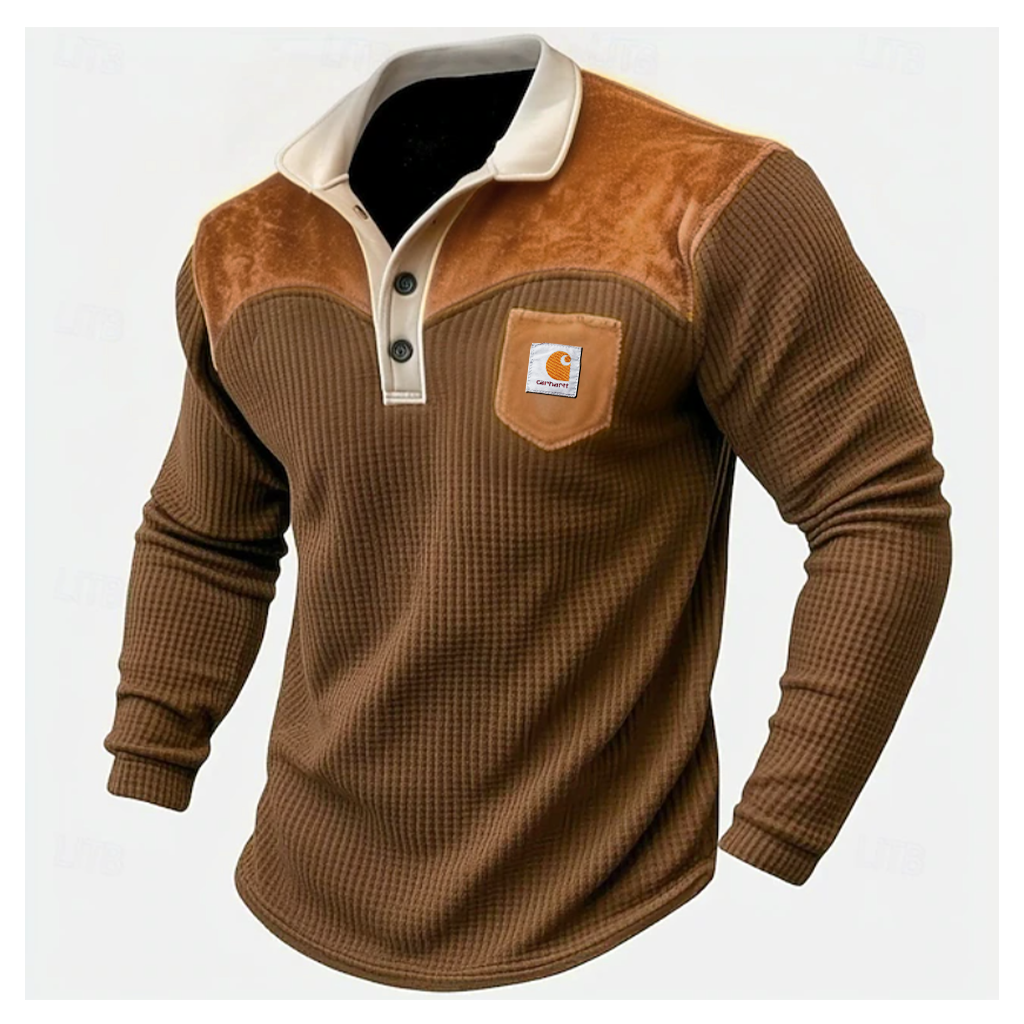 Men's Vintage Brown Corduroy Polo Shirt With Chest Pocket-Unitsen