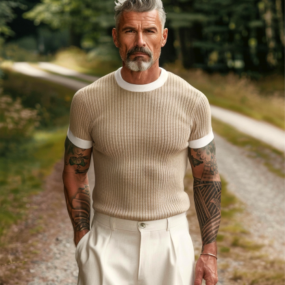 Men's Vintage Elegant Beige Knitwear-Unitsen