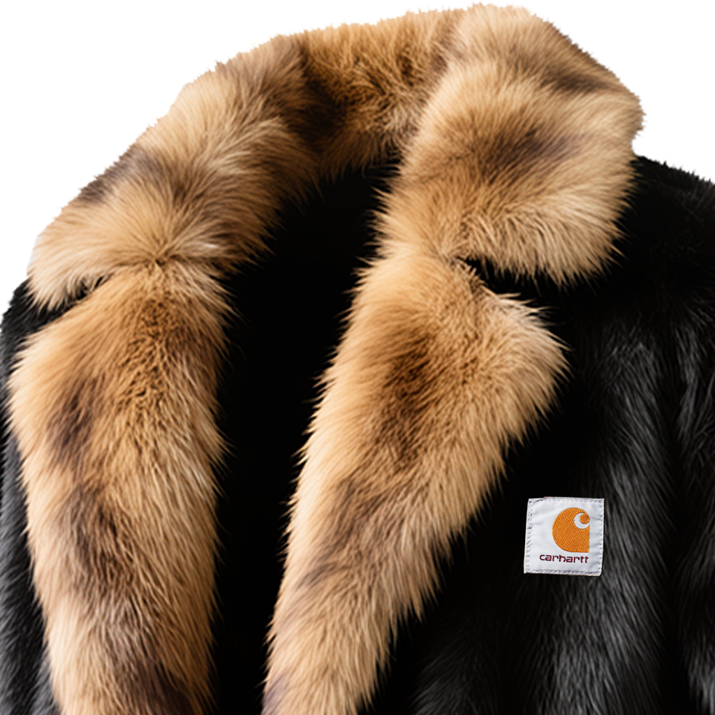 Men's Vintage Luxurious Black Fur Jacket With Detachable Brown Fur Collar-Unitsen