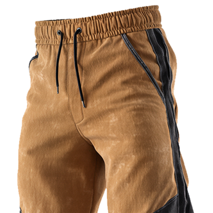 Men's Vintage Brown And Black Paneled Sweatpants With Drawstring Waist-Unitsen